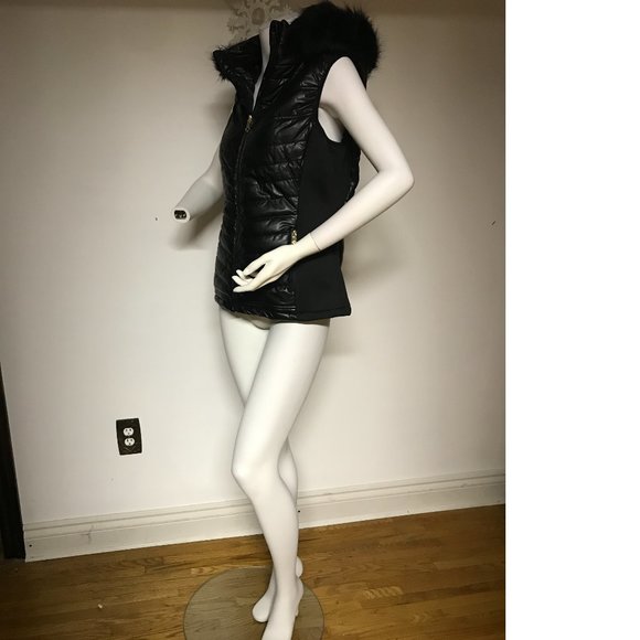 NWT Nanette Lepore Black Puffer Coat Jacket Vest Hooded Fall Winter Faux fur - Picture 6 of 10